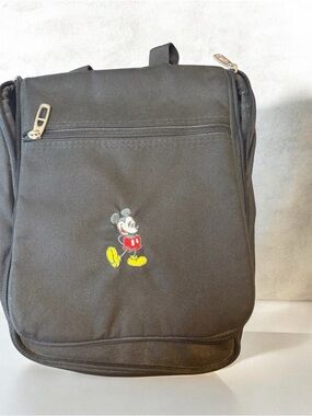 Black Micky Mouse travel bag with Embroidered Mickey Design black hanging